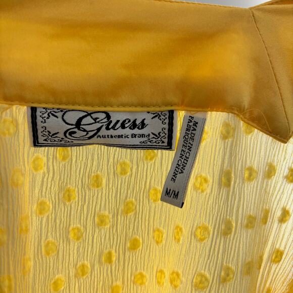 Y2K Vintage Guess Silk Blend Yellow Polka Dot Semi Sheer Top Size Medium - Picture 7 of 8